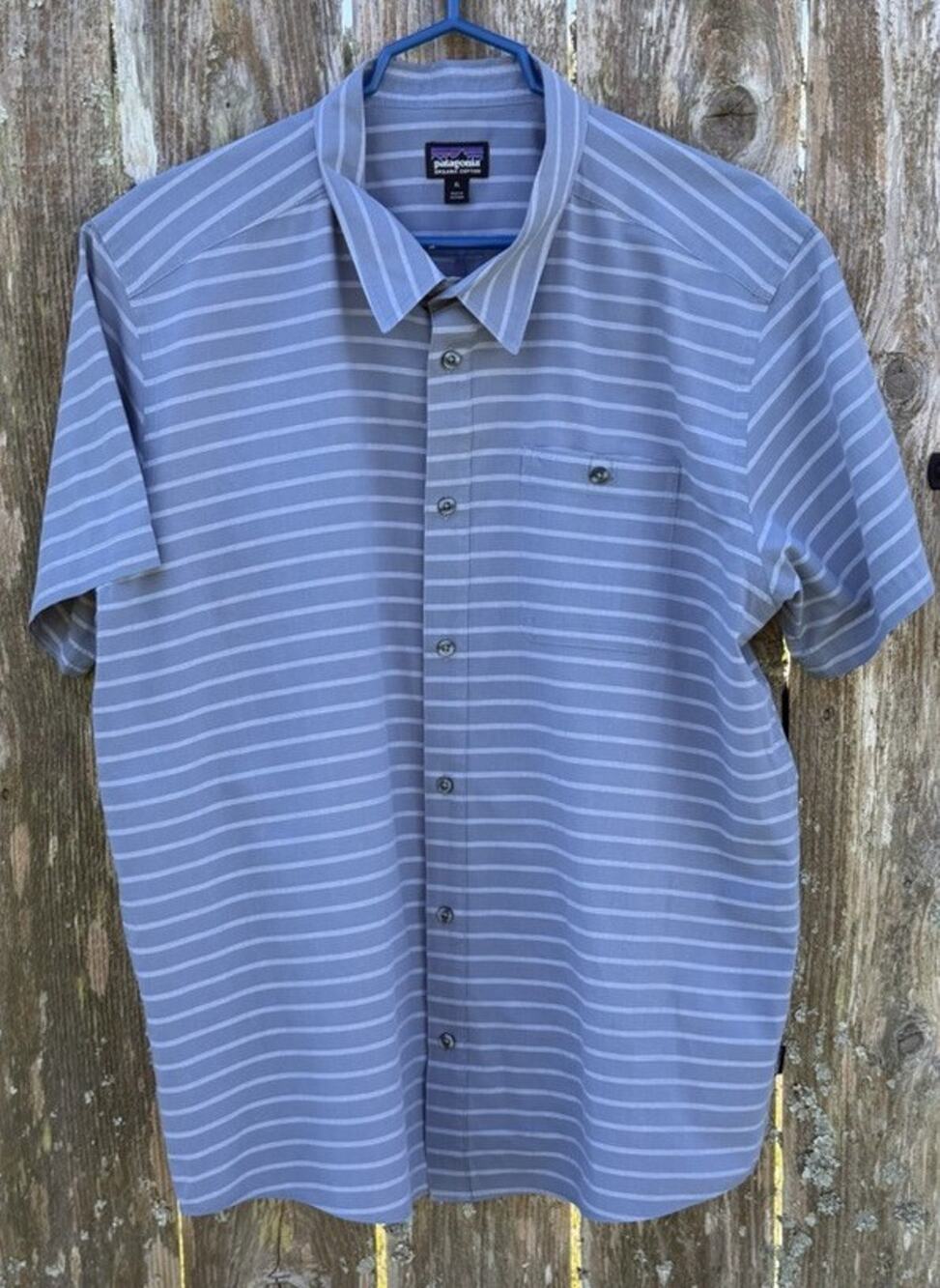 Patagonia Go To Shirt Organic Cotton Blue Stripes Men's Size XL Button Front